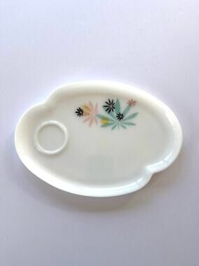 Vintage Atomic Flower Leaf Snack Plate Federal Milk Glass Pastel Marijuana Tray